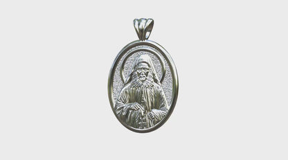 Video - Silver or White Gold Saint Joseph the Hesychast Icon Oval Pendant