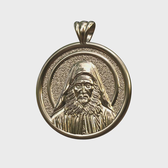 Video - Vermeil or Yellow Gold Saint Joseph the Hesychast Icon Halo Pendant