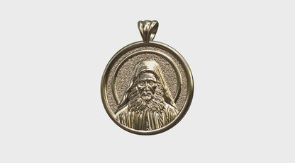 Video - Vermeil or Yellow Gold Saint Joseph the Hesychast Icon Halo Pendant
