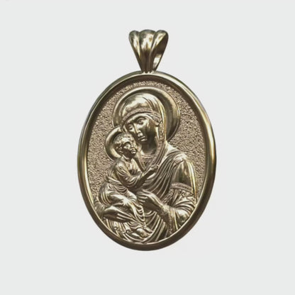 Video - Gold Theotokos Icon Oval Pendant