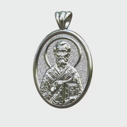 Video - Silver Saint Ambrose of Milan Icon Oval Pendant