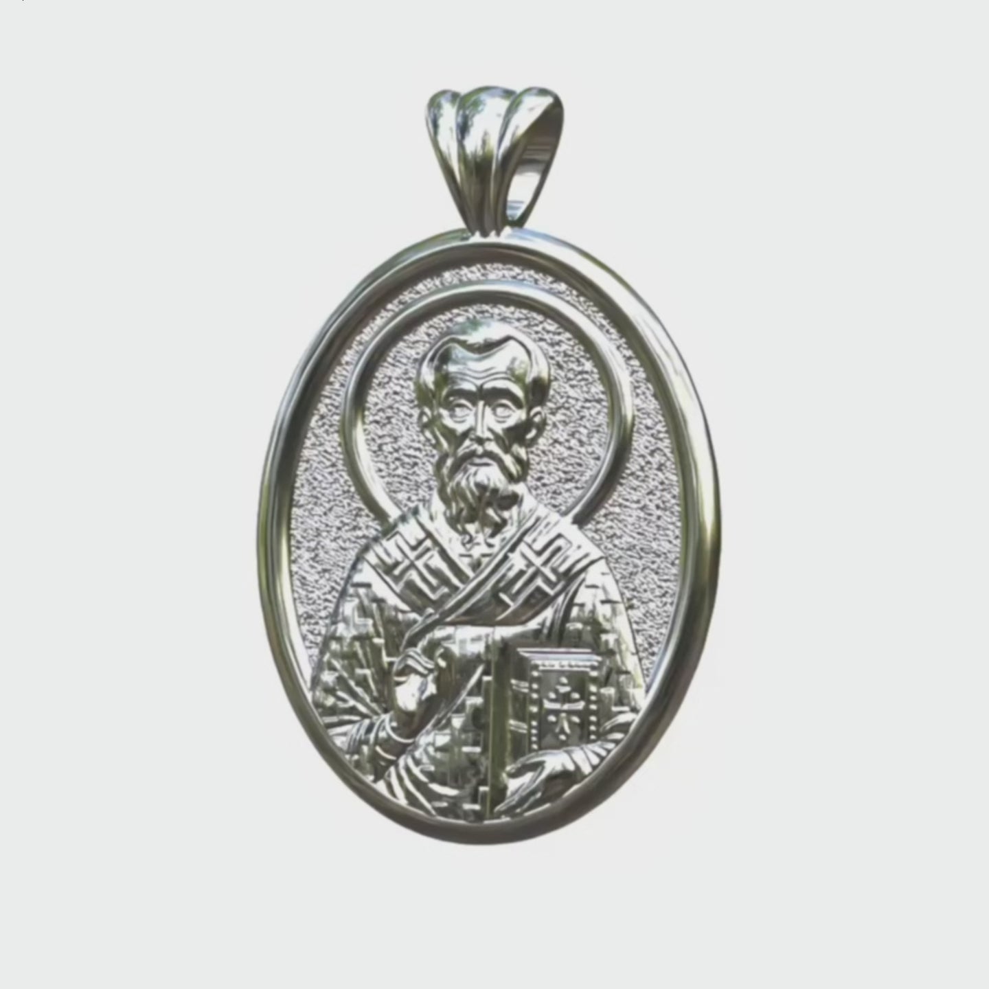 Video - Silver Saint Ambrose of Milan Icon Oval Pendant