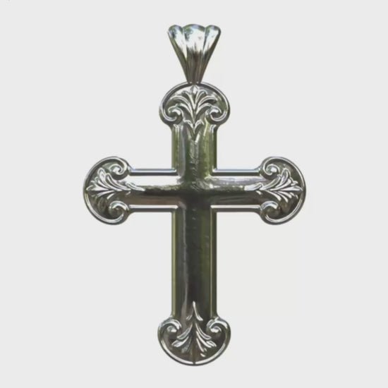 Video - Silver Ornate Budded Latin Cross