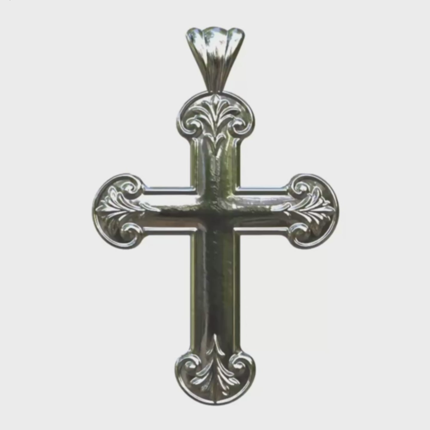 Video - Silver Ornate Budded Latin Cross