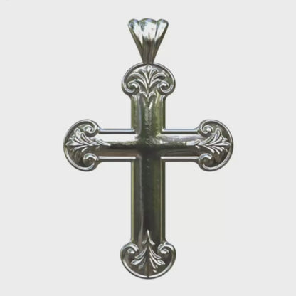 Video - Silver Ornate Budded Latin Cross