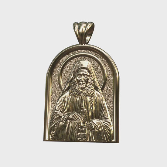 Video - Vermeil or Yellow Gold Saint Joseph the Hesychast Icon Apse Pendant