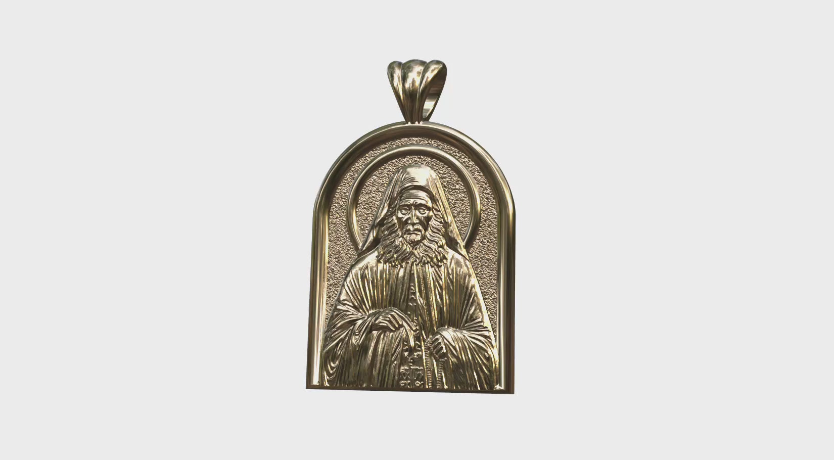Video - Vermeil or Yellow Gold Saint Joseph the Hesychast Icon Apse Pendant