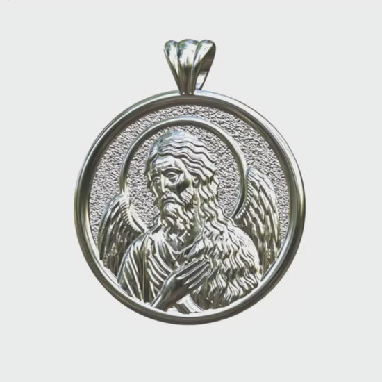 Video - Silver Saint john the Baptist Icon Halo Pendant