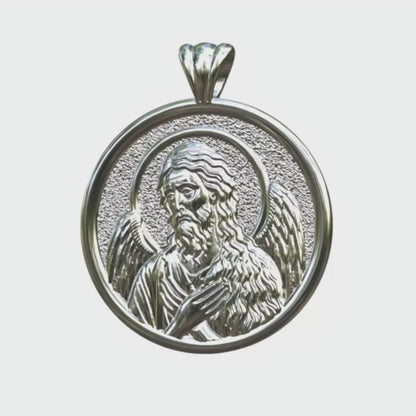 Video - Silver Saint john the Baptist Icon Halo Pendant