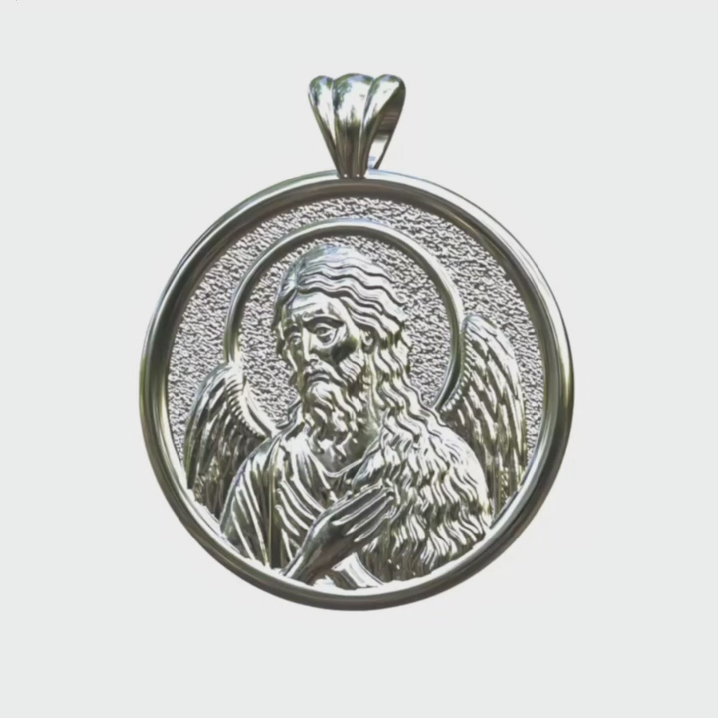 Video - Silver Saint john the Baptist Icon Halo Pendant