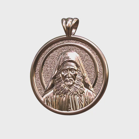 Video - Rose Gold Saint Joseph the Hesychast Icon Round Pendant