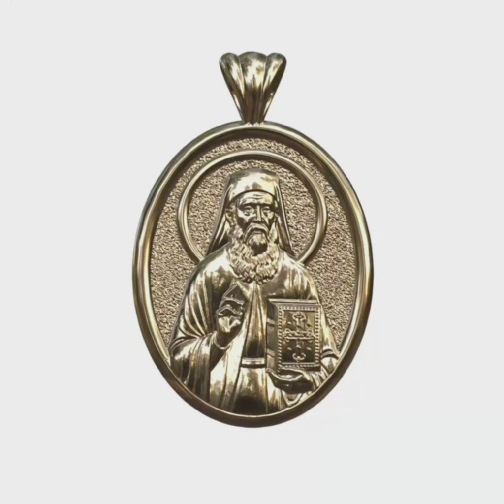 Video - Gold Saint Nektarios Icon Oval Pendant