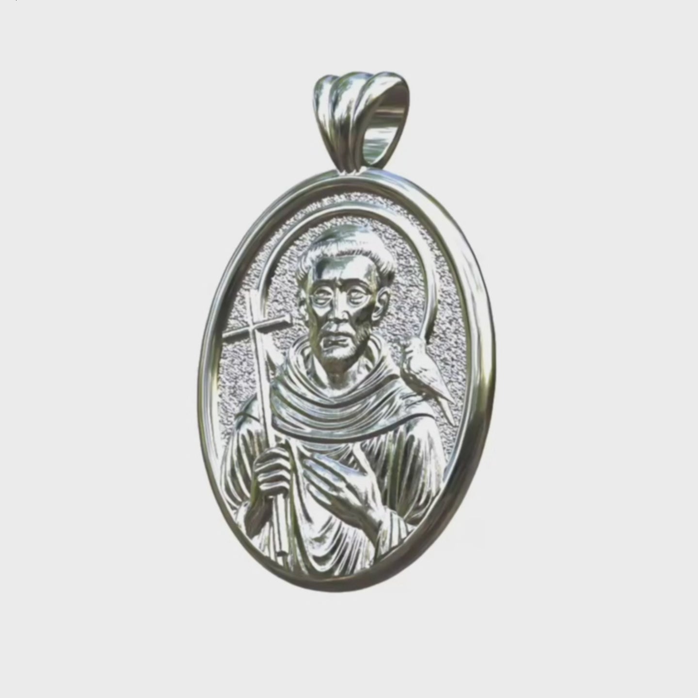 Video - Silver Saint Francis of Assisi Oval Pendant
