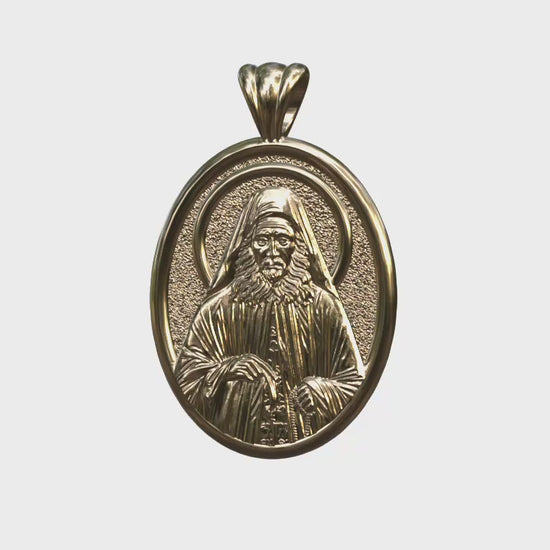 Video - Vermeil or Yellow Gold Saint Joseph the Hesychast Icon Oval Pendant