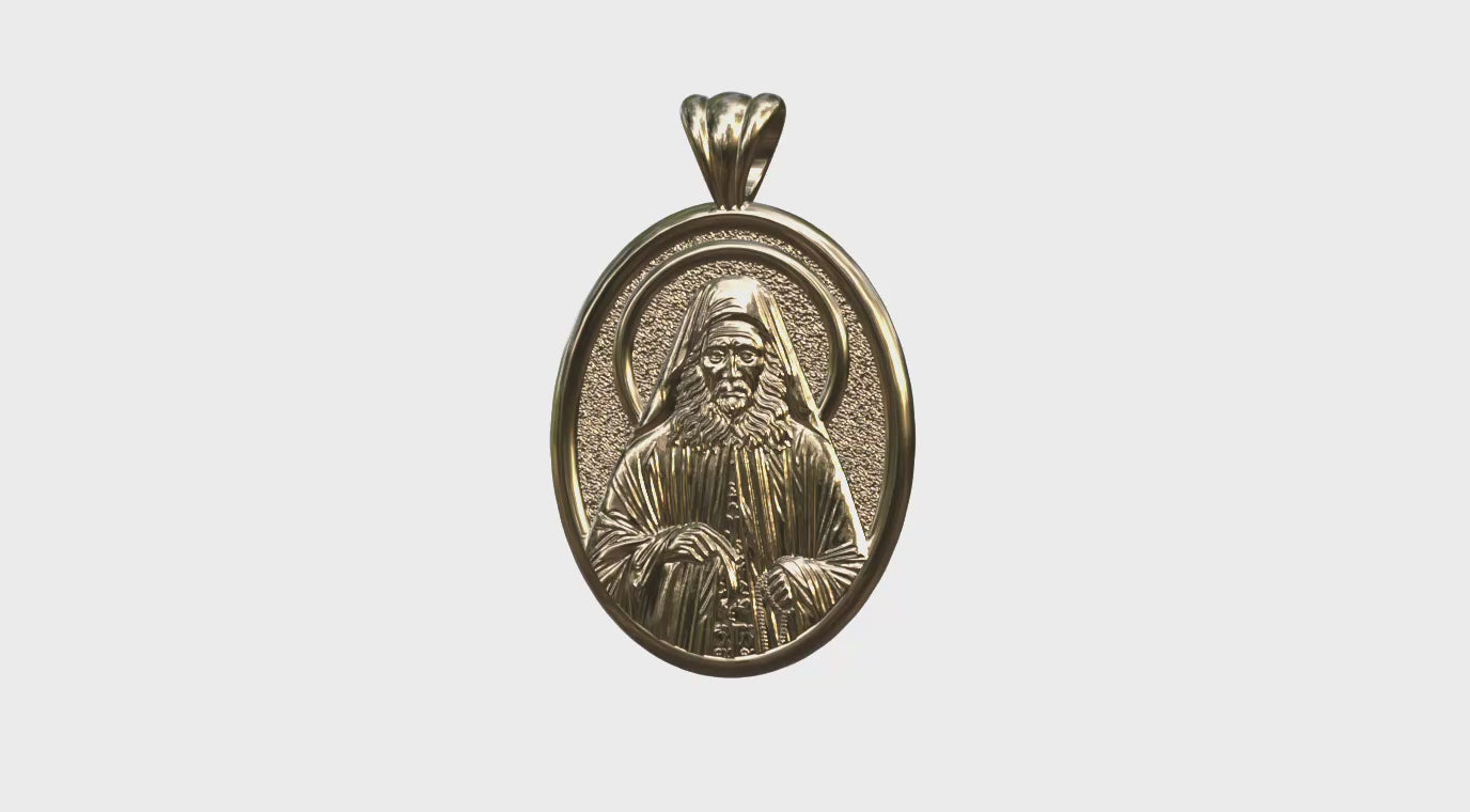 Video - Vermeil or Yellow Gold Saint Joseph the Hesychast Icon Oval Pendant