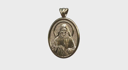 Video - Vermeil or Yellow Gold Saint Joseph the Hesychast Icon Oval Pendant