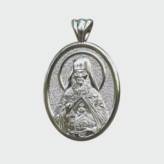 Video - Silver Blessed Ephraim of Arizona and Philotheou Icon Oval Pendant