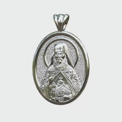 Video - Silver Blessed Ephraim of Arizona and Philotheou Icon Oval Pendant