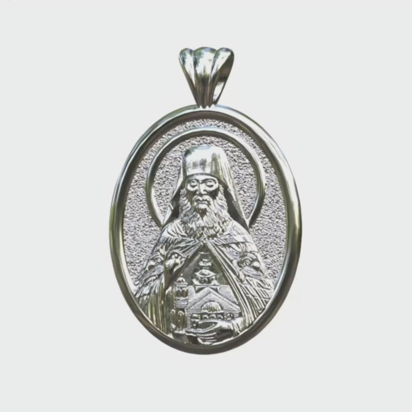 Video - Silver Blessed Ephraim of Arizona and Philotheou Icon Oval Pendant