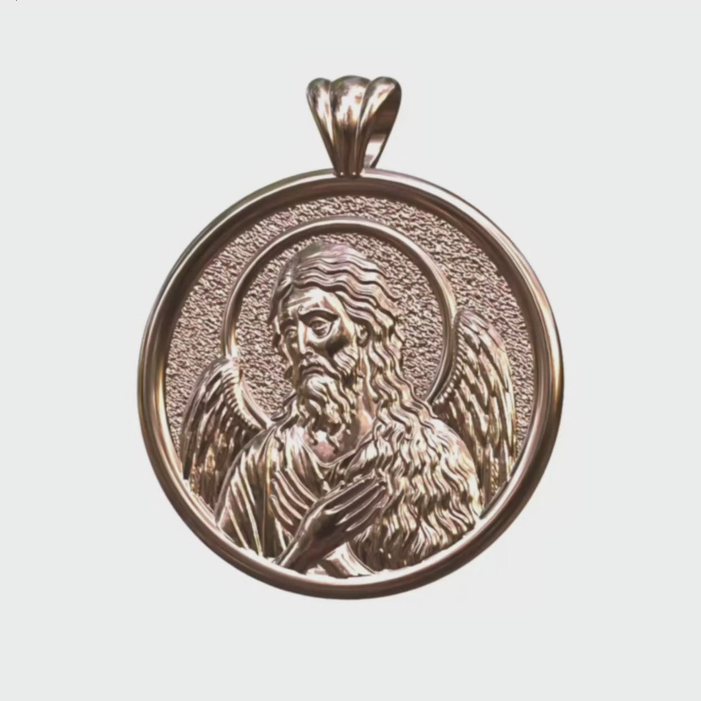 Video - Rose Gold Saint john the Baptist Icon Halo Pendant