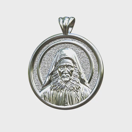 Video - Silver or white Gold Saint Joseph the Hesychast Icon round Pendant