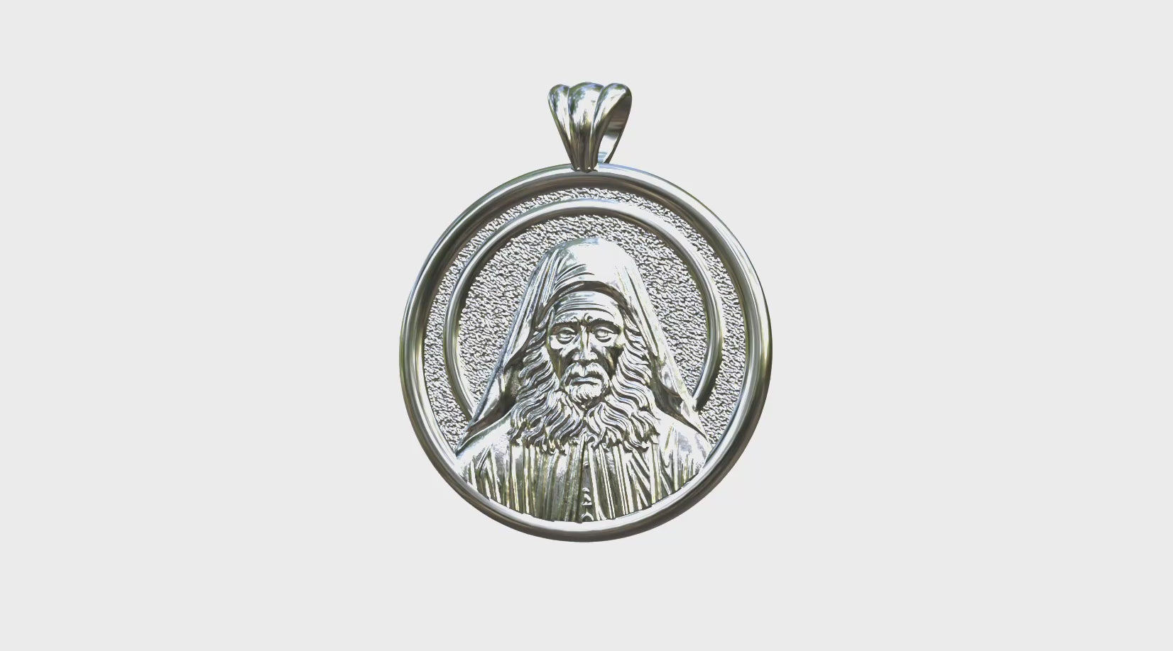 Video - Silver or white Gold Saint Joseph the Hesychast Icon round Pendant