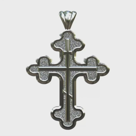 Video - Silver Ornate Three Budded Three Bar Cross