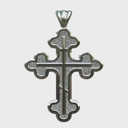 Video - Silver Ornate Three Budded Three Bar Cross