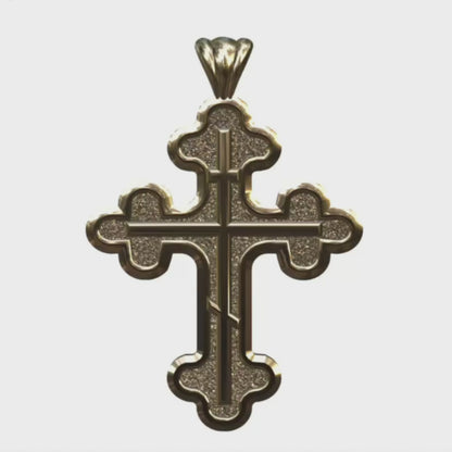 Video - Gold Ornate Three Budded Three Bar Cross
