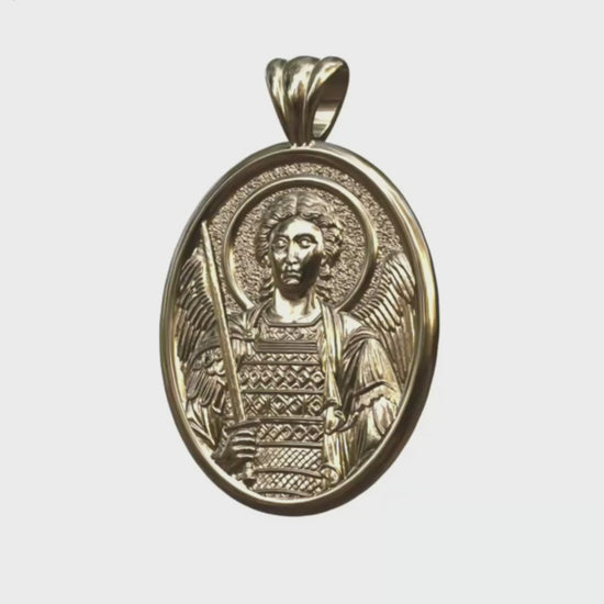 Video - Gold Archangel Michael Icon Oval Pendant