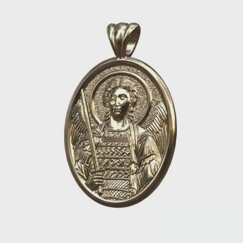 Video - Gold Archangel Michael Icon Oval Pendant