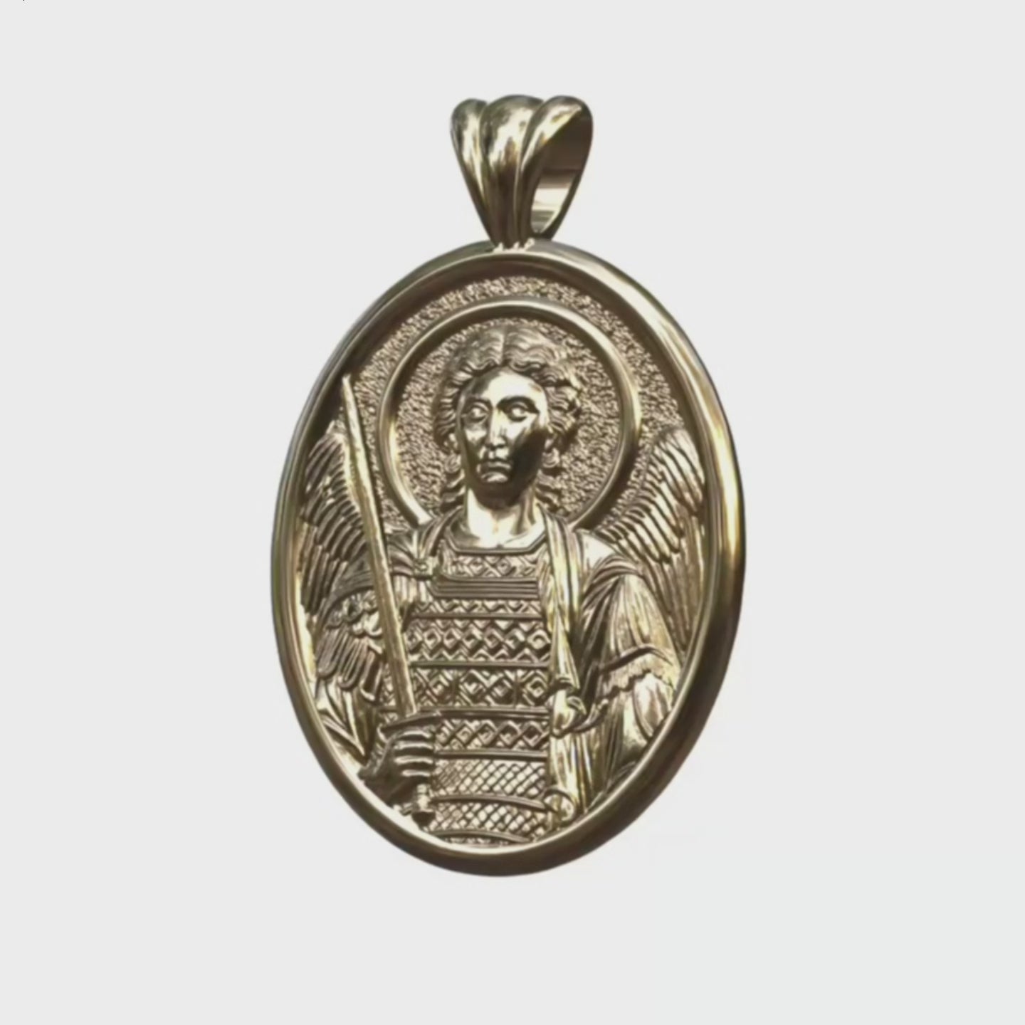 Video - Gold Archangel Michael Icon Oval Pendant