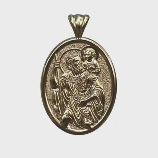 Video - Yellow Gold saint Christopher Oval Pendant