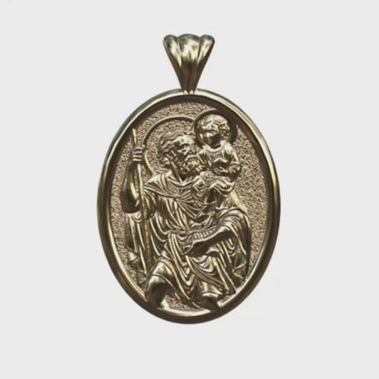Video - Yellow Gold saint Christopher Oval Pendant