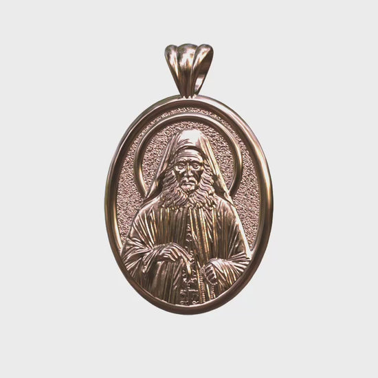 Video - Rose Gold Saint Joseph the Hesychast Icon Oval Pendant