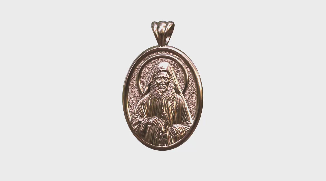 Video - Rose Gold Saint Joseph the Hesychast Icon Oval Pendant