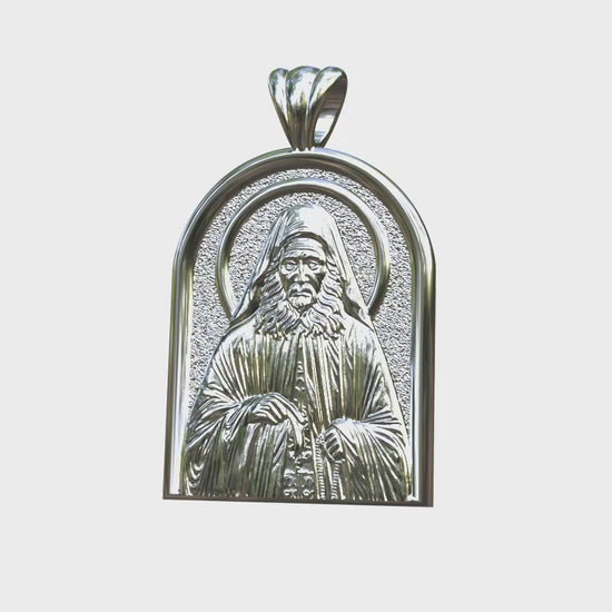 Video - Silver or White Gold Saint Joseph the Hesychast Icon Apse Pendant