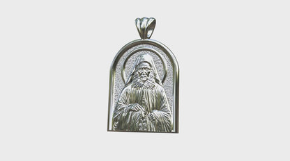 Video - Silver or White Gold Saint Joseph the Hesychast Icon Apse Pendant