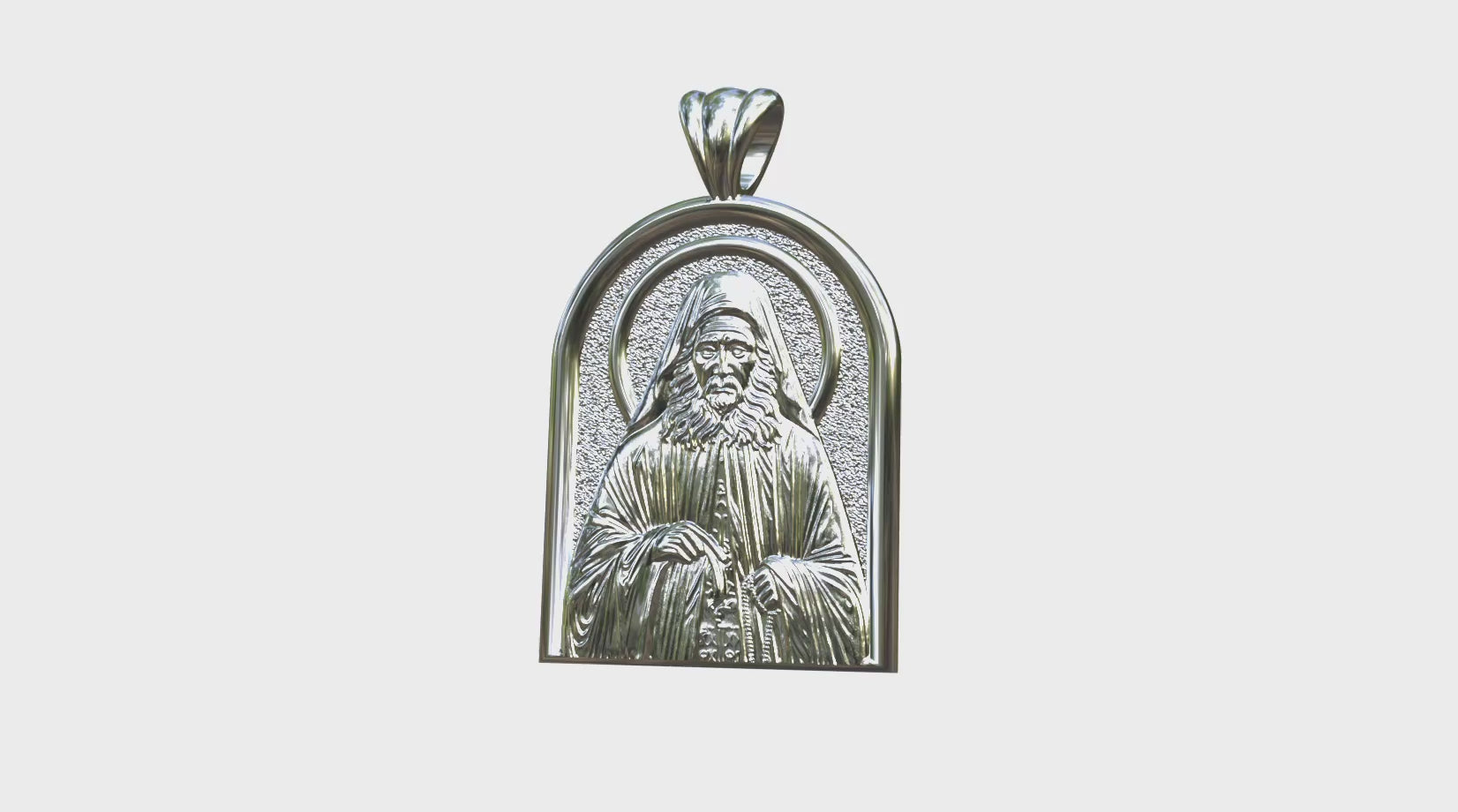 Video - Silver or White Gold Saint Joseph the Hesychast Icon Apse Pendant