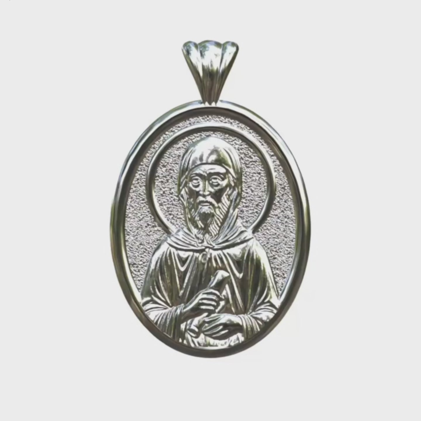 Video - Silver Saint Anthony the great Icon Oval Pendant