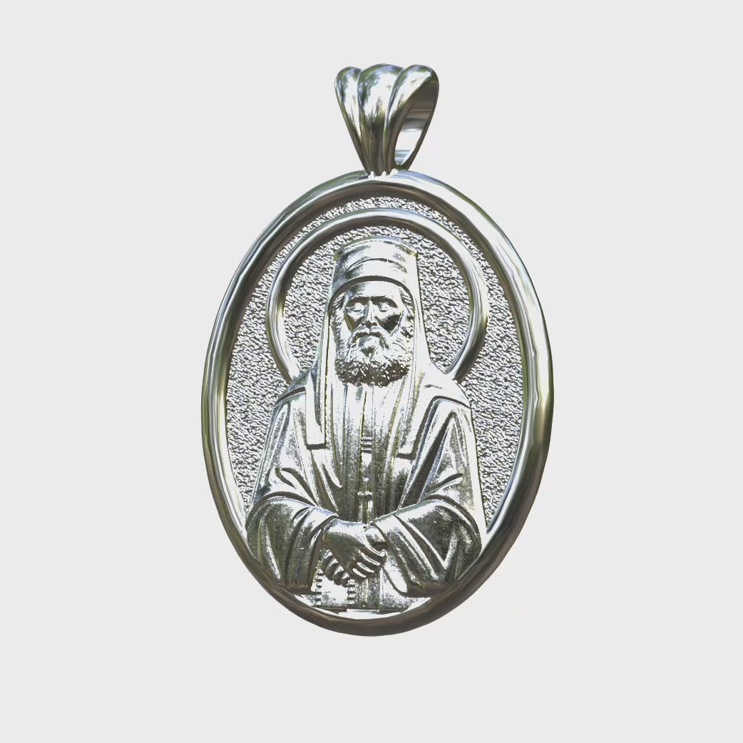 Video - Saint Paisios the Athonite silver oval icon pendant